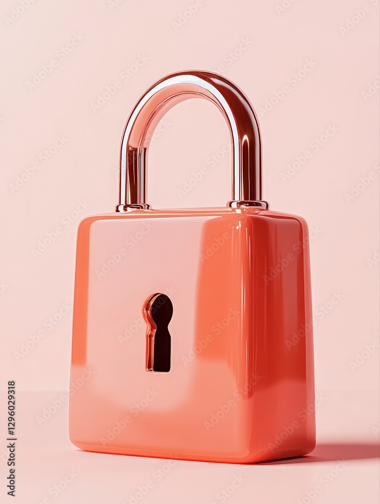 Poster shiny coral padlock security concept a close up of a modern orange padlock with a metallic shaded ar