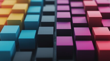 Colorful Cubes in Grid Arrangement with Vivid Shades of Blue and Pink