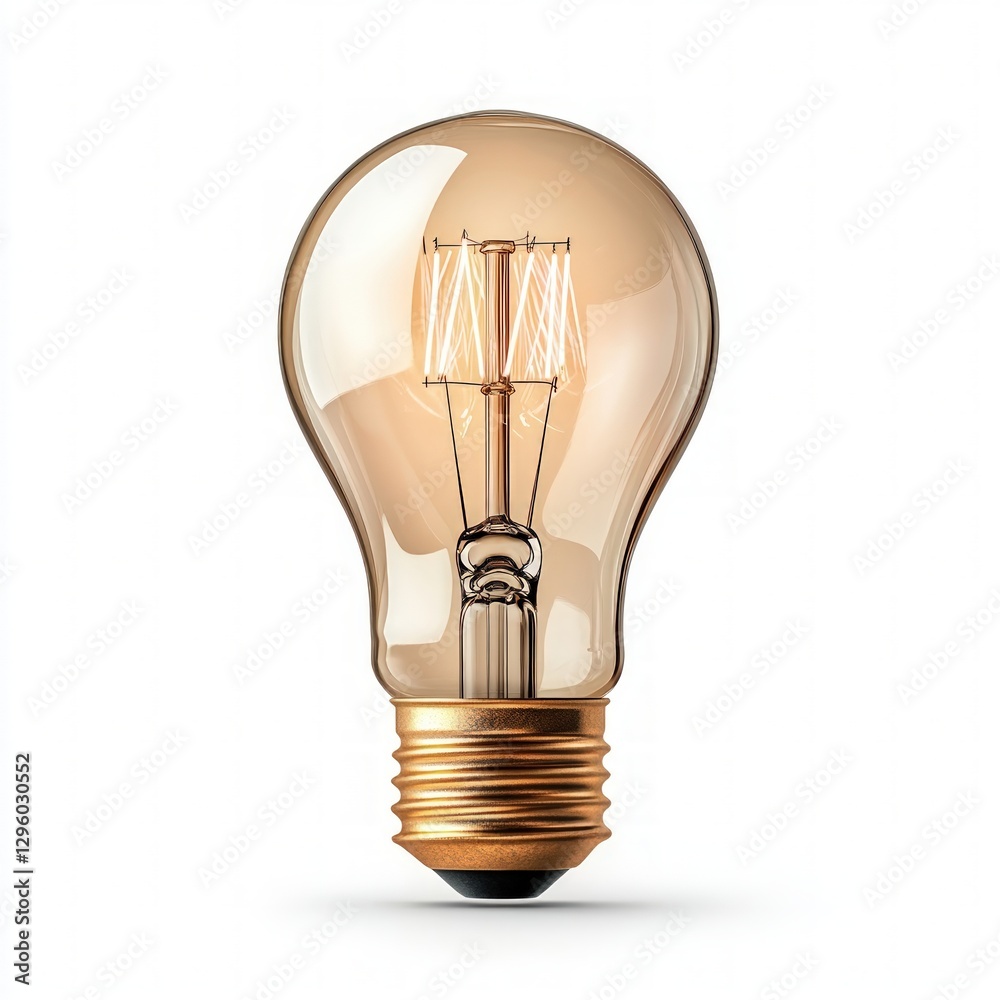 Poster Bright light bulb positioned on a clean white background highlighting its design and functionality for everyday use