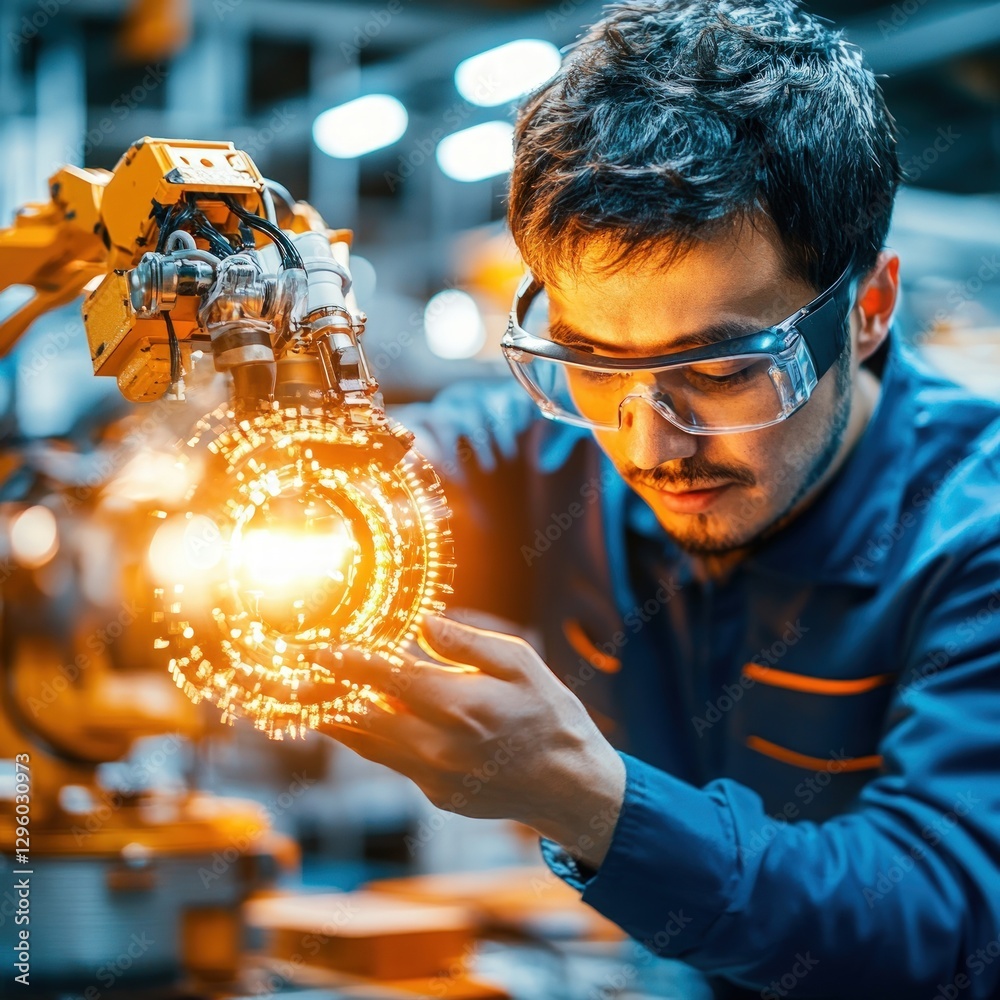 Aufkleber A focused man engaged in technical work on a robotic system showcasing expertise in modern engineering practices
