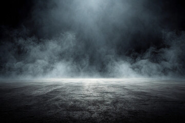 Fototapeta premium Dark smoky asphalt background with light beam.