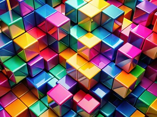 Obraz premium Abstract Colorful Cube Wallpaper: Vibrant Layered Geometric Design for Mobile Phones