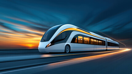 futuristic bus driving on the road. future transportation concept