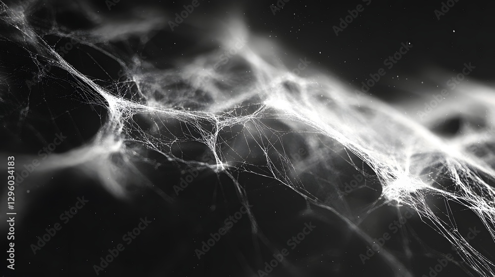 Poster A stunning close-up of a spiderweb, showcasing its intricate design and ethereal quality. The monochrome palette enhances the image's mysterious atmosphere. Ethereal Spiderweb A Monochrome Masterpiece