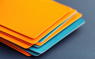 Stack of vibrant orange and teal textured cards close up shot showcasing design and color palettes Ideal for branding and marketing materials