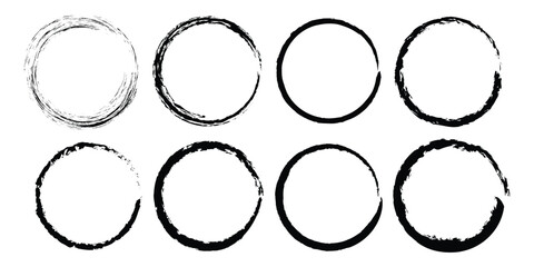 set of grunge circles. round circular logo hand drawn brush stroke icon frame element vector on white background