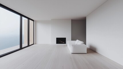 Obraz premium Minimalist Living Room with Modern Couch and Ocean View