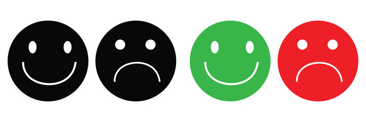 Set of smile emotion and sad emotion vector icon isolated on white background 