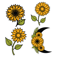 Sunflower and daisy flower with slogan text. Vector illustration design. For fashion graphics, t shirt prints, posters, templates etc.