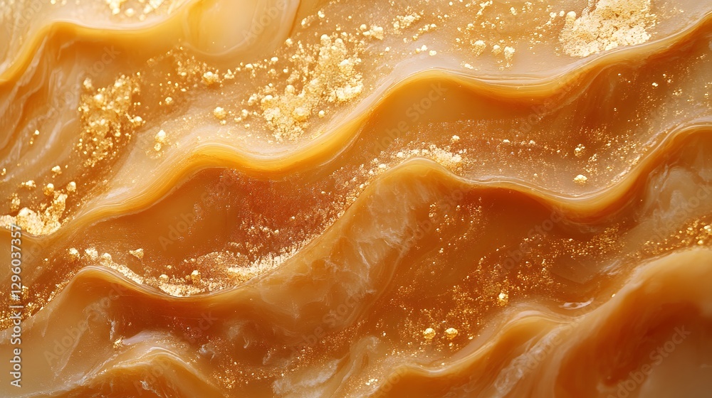 Poster close-up macro of golden honey, showcasing its rich texture and glistening surface. a luxurious abst