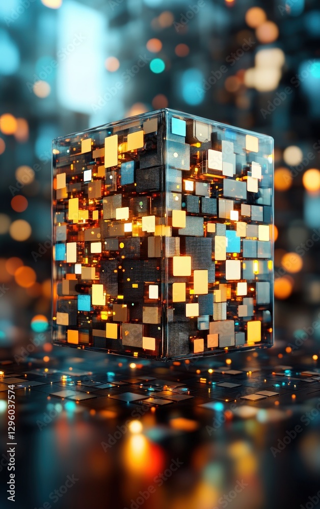 Leinwandbilder Geometric cube composed of multiple smaller squares creating a unique three-dimensional visual effect and perspective