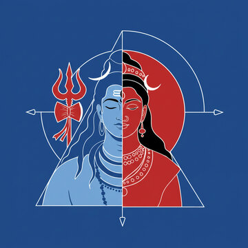 Ardhanarishvara Illustration, Half Shiva Half Parvati Hindu Deity