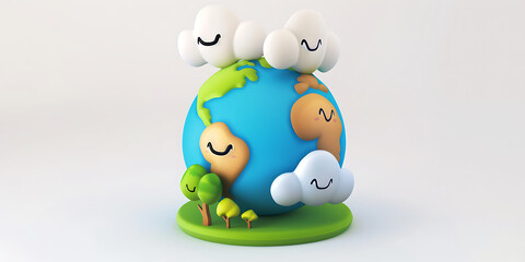 Naklejka premium A cheerful cartoon globe with smiling clouds