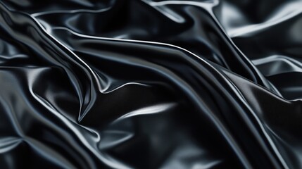 Fototapeta premium Ultra-realistic close-up of black satin fabric with soft folds and reflective highlights