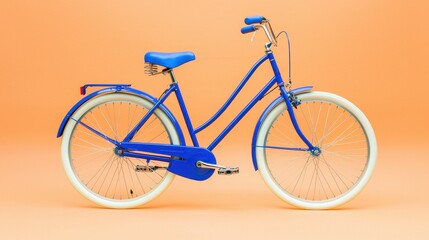 Bright Blue Vintage Bicycle with White Tires on Orange Background