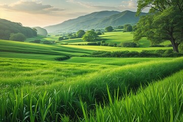 Fototapeta premium Serene Green Field Backgrounds Featuring Beautiful Landscapes and Lush Grass