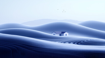 Gradient illustration of terraced fields during rainy season