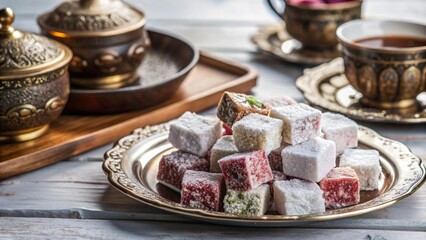 Traditional Turkish Tea Setting with Turkish Delight