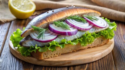 Fresh Fish Sandwich with Red Onion and Lettuce
