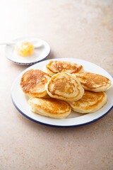 Homemade fluffy pancakes with honey