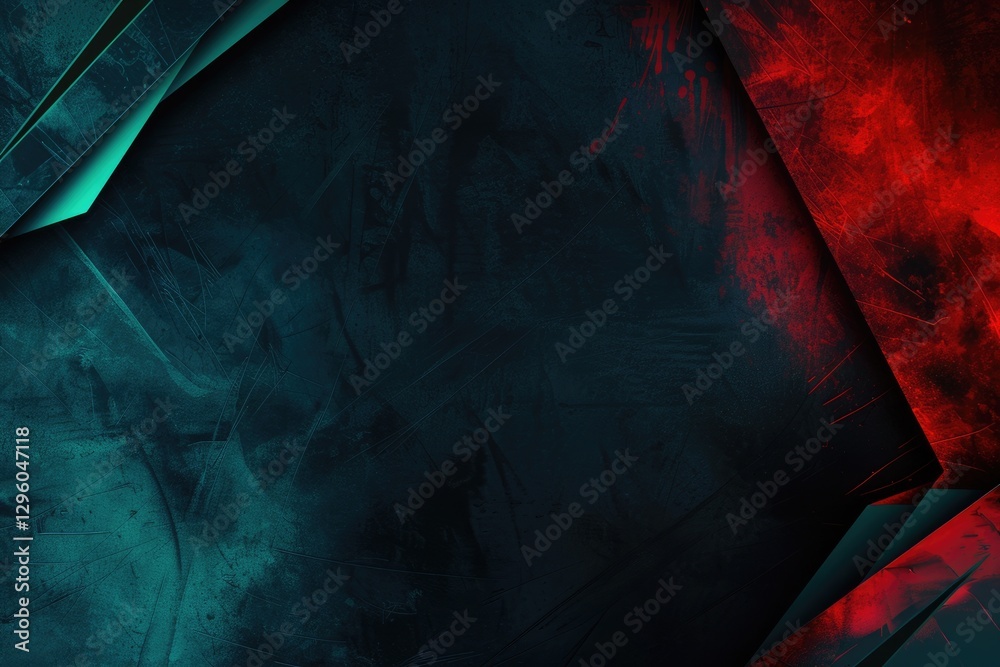 Poster abstract red and teal lines with splatter effects on dark background. background image of red and bl