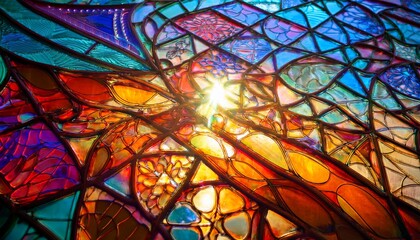 Fototapeta premium Detailed stained glass: light, complex color web. Religious art, vibrant, intricate
