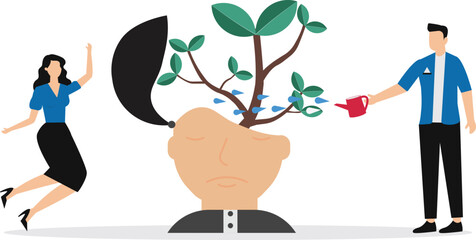 Businessman out of jigsaw fix mindset from human with improve or develop ideas growth mindset on the head human