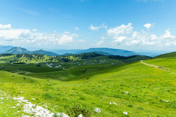Velika Planina, Kamnik, Slovenia. Lord of the Rings style village. Wooden typical houses, hills,...