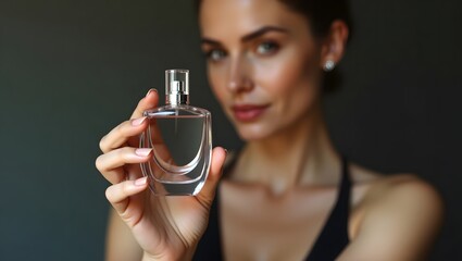 A close-up of a woman holding a bottle of perfume	