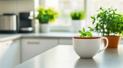 Obraz premium Rare illness patient enjoying a warm tea in a tranquil kitchen. Featuring nourishment and comfort