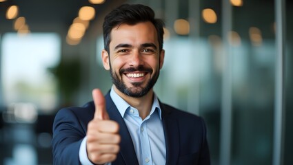 photograph of a smiling Arabic businessman showing a thumbs-up