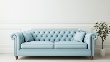 Elegant Light Blue Sofa In A Classic White Room