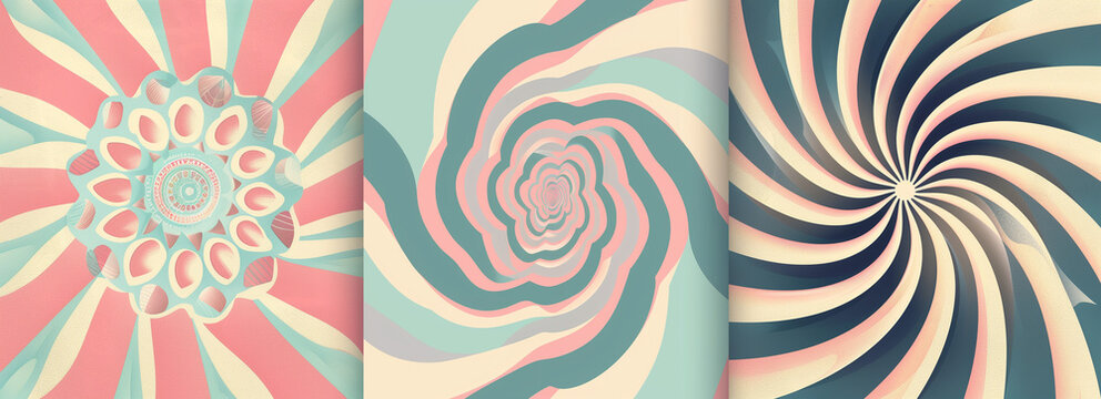 Set of retro groovy background patterns in pastel colors for design elements, in the style of vector illustration - Powered by Adobe