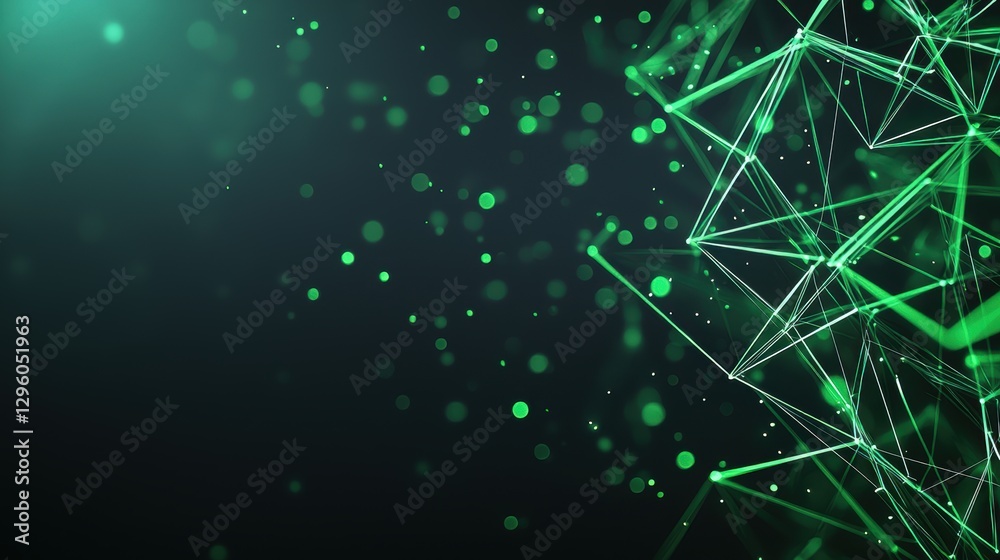 Wall mural a network of green laser beams forming a complex geometric pattern, representing data transmission a