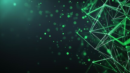 A network of green laser beams forming a complex geometric pattern, representing data transmission and technological advancement.