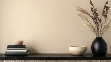 Minimalist Home Decor Featuring Dried Flowers and Books