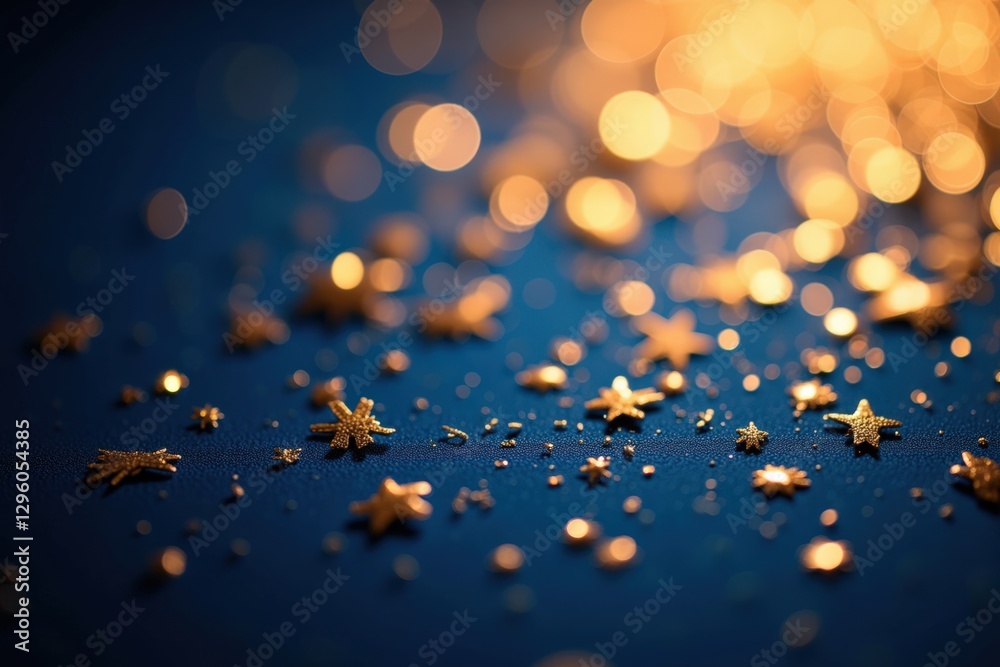 Canvas Prints glistening golden stars and bokeh a close-up of shimmering decorative elements on a blue background