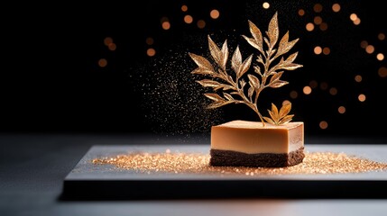 A culinary creation decorated with edible gold leaf, adding a touch of luxury and sophistication to a dessert or gourmet dish.