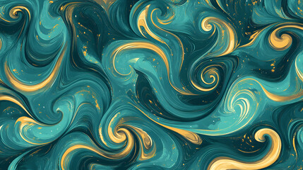 Obraz premium Abstract blue and teal marble pattern with gold accents, flowing lines creating an elegant design 