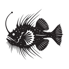 Fierce Anglerfish silhouette, showcasing its predatory nature - Anglerfish illustration - Minimalist Anglerfish vector - Fish silhouette
