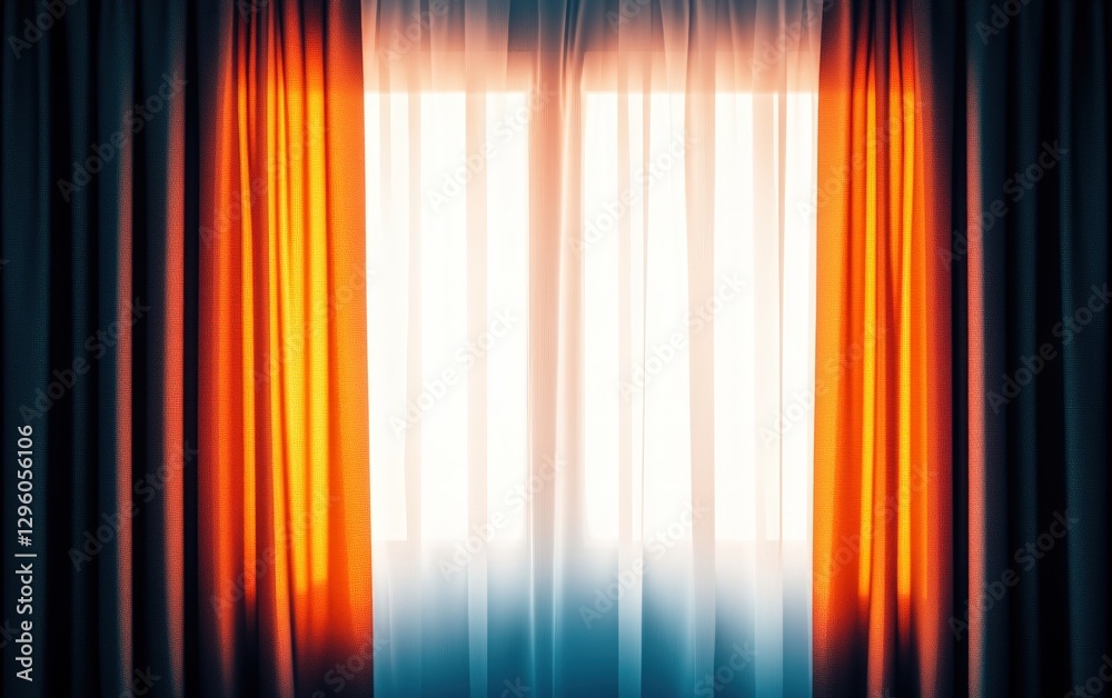 Aufkleber sunlight streams through sheer curtains illuminating orange drapes in a warm and inviting room the s