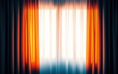 Sunlight streams through sheer curtains illuminating orange drapes in a warm and inviting room The scene evokes a sense of tranquility and comfort