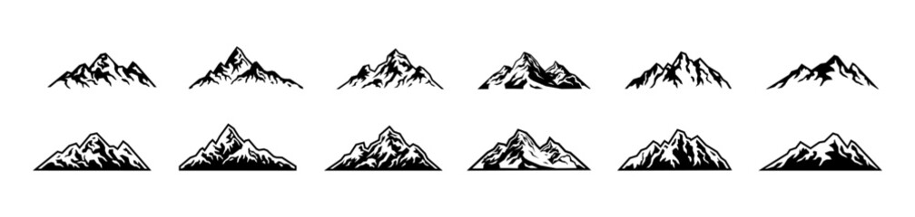 mountain landscape silhouette vector set hill outline cliff nature hiking road trip graphic design illustration minimal badge art emblem logo climbing travel hike adventure vacation viewpoint explore