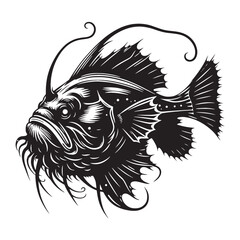 Iconic Anglerfish silhouette, capturing the essence of deep-sea life - Anglerfish illustration - Minimalist Anglerfish vector - Fish silhouette

