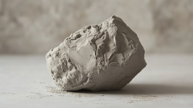 Rough Lump of Neutral Gray Pottery Clay on Textured Background