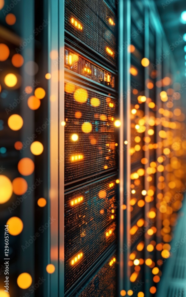Poster High-tech server room featuring numerous servers and networking equipment in a modern data center environment