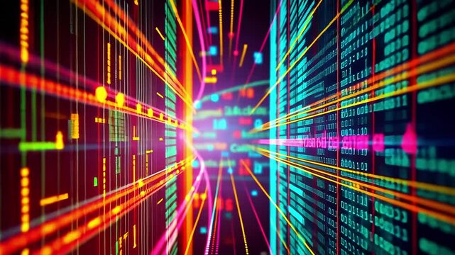 Abstract digital data visualization with vibrant colors representing information flow in technology