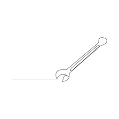 One mechanical wrench for nuts drawn in one continuous line drawing, Labor day wrench tools continuous one line drawing hand clenched into a fist infront of ribbon for Labour Day concept