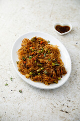 Asian noodles with vegetables and soy sauce