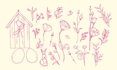 Easter hand drawn doodles set. Vector isolated elements